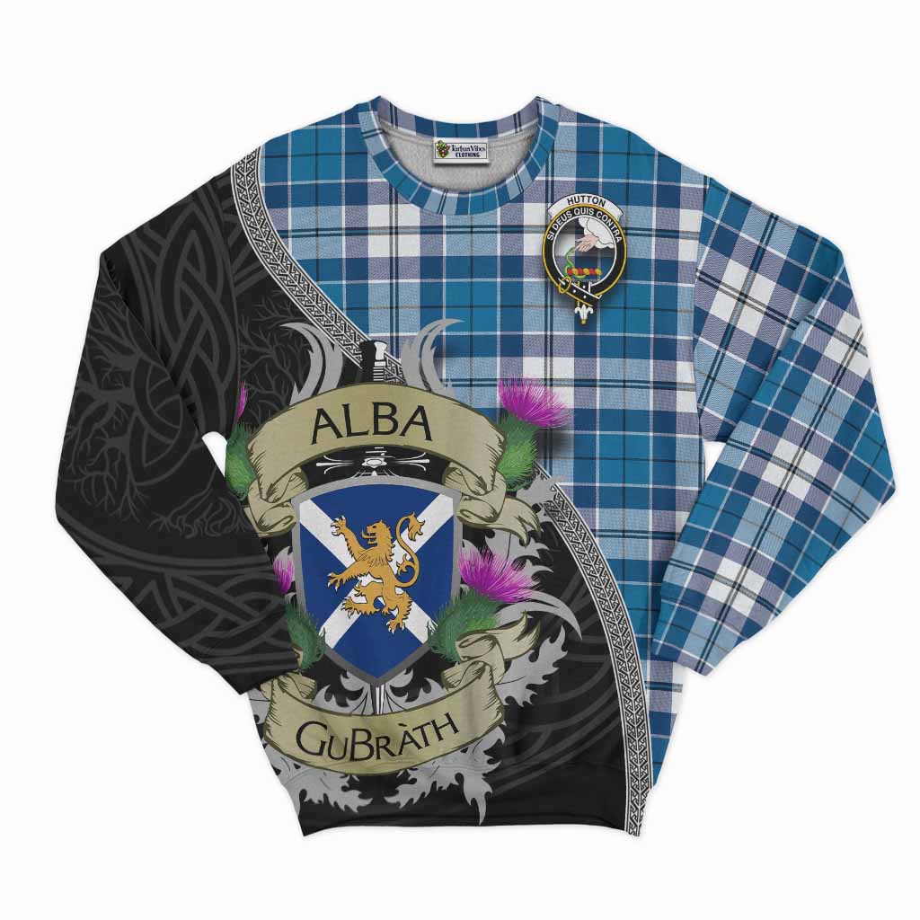 Hutton Tartan Family Crest Sweatshirt Lion Rampant Royal Thistle Shield Celtic Inspired Unisex - Tartan Vibes Clothing
