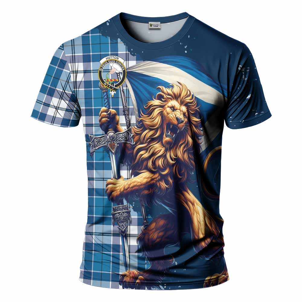 Hutton Tartan Family Crest T-Shirt with Scottish Majestic Lion Kid's Shirt - Tartan Vibes Clothing