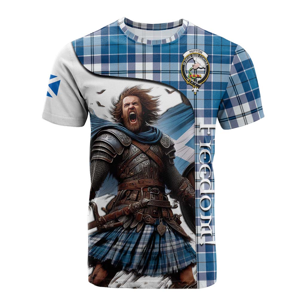 Tartan Vibes Clothing Hutton Crest Tartan Cotton T-shirt Inspired by the Freedom of Scottish Warrior