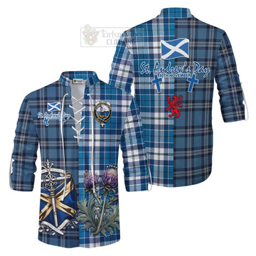 Hutton Tartan Ghillie Kilt Shirt Happy St. Andrew's Day Half Tartan Style Men - Tartan Vibes Clothing