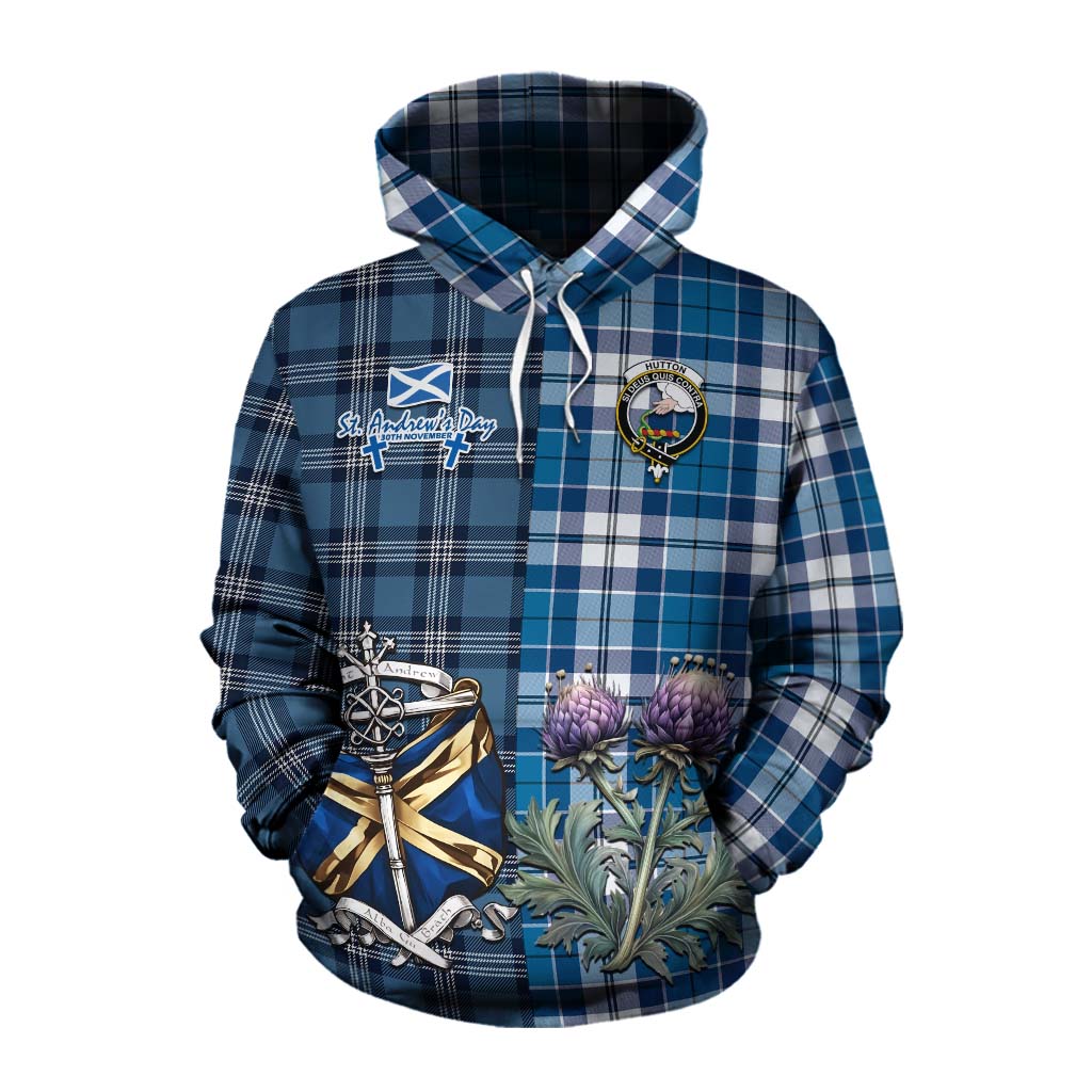 Hutton Tartan Cotton Hoodie Happy St. Andrew's Day Half Tartan Style Pullover Hoodie XS - Tartan Vibes Clothing