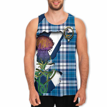 Tartan Vibes Clothing Hutton Tartan Family Crest Men's Tank Top Scottish Thistle Celtic Inspired