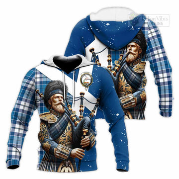 Hutton Tartan Knitted Hoodie with Family Crest Scottish Bagpiper Vibes Unisex Knitted Pullover Hoodie - Tartan Vibes Clothing
