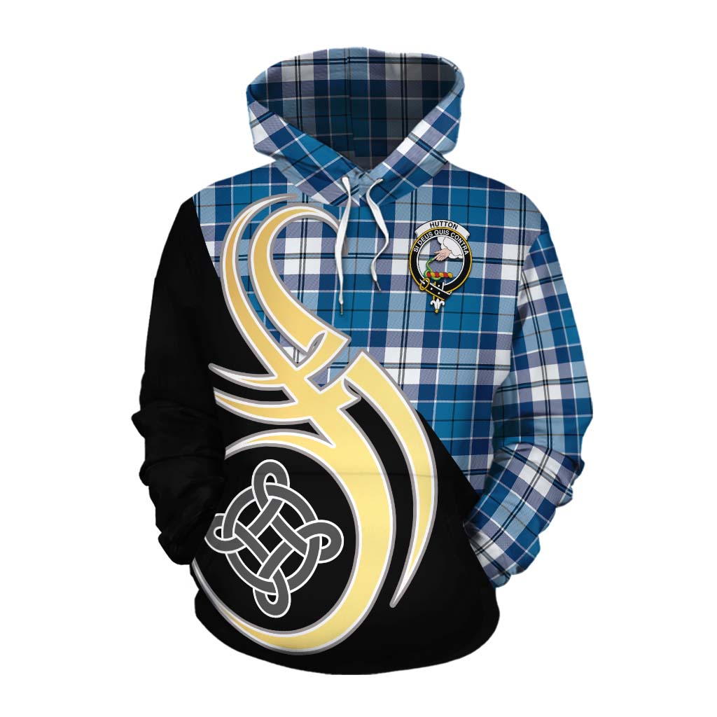 Hutton Tartan Cotton Hoodie with Family Crest and Celtic Symbol Style Pullover Hoodie XS - Tartan Vibes Clothing