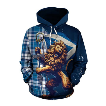 Hutton Tartan Family Crest Cotton Hoodie with Scottish Majestic Lion Pullover Hoodie XS - Tartan Vibes Clothing