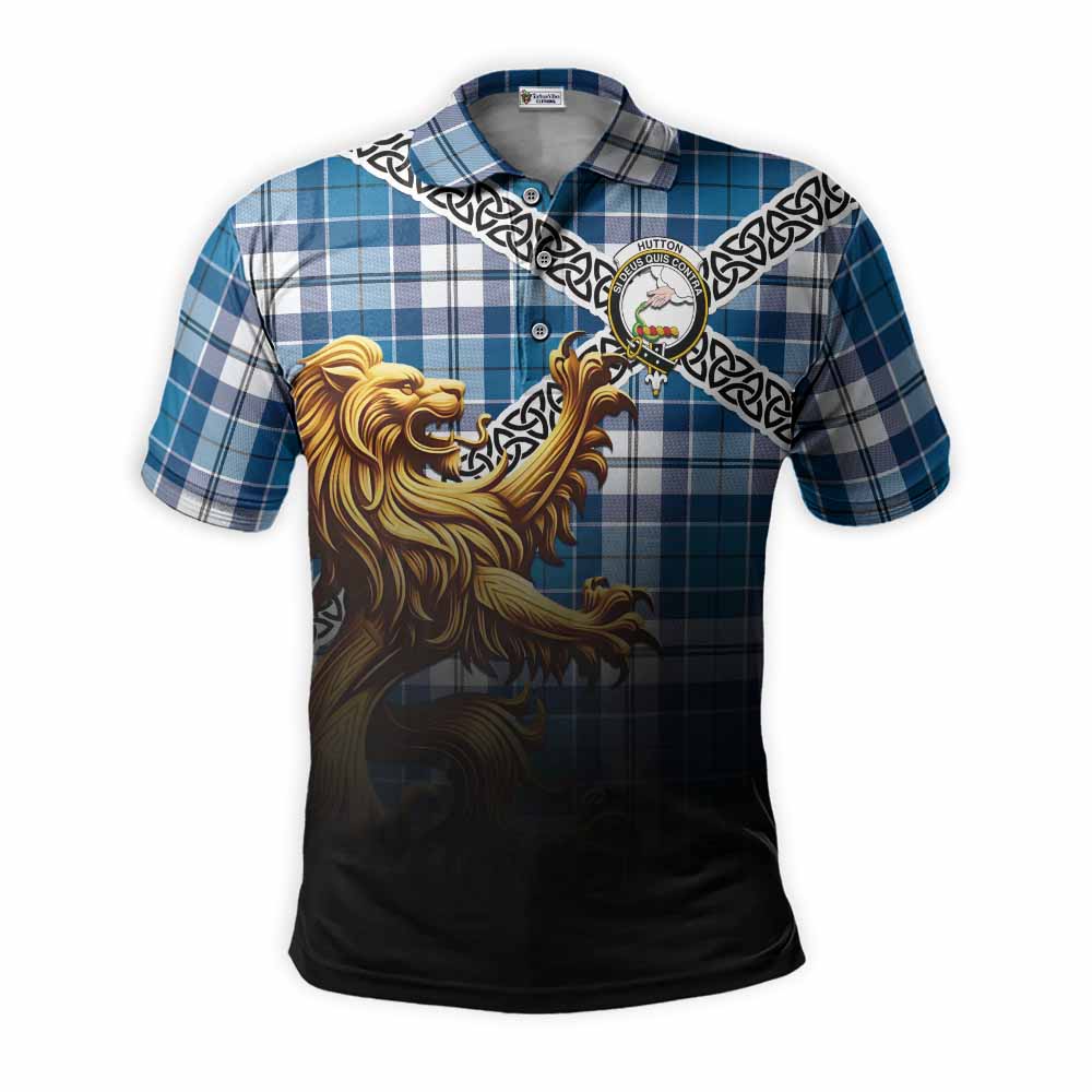 Hutton Crest Tartan Polo Shirt with Golden Lion Emblem Celtic Style Kid - Tartan Vibes Clothing