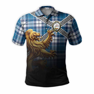 Hutton Crest Tartan Polo Shirt with Golden Lion Emblem Celtic Style Kid - Tartan Vibes Clothing