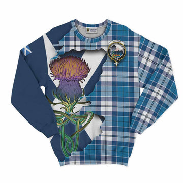 Tartan Vibes Clothing Hutton Tartan Family Crest Sweatshirt Scottish Thistle Celtic Inspired