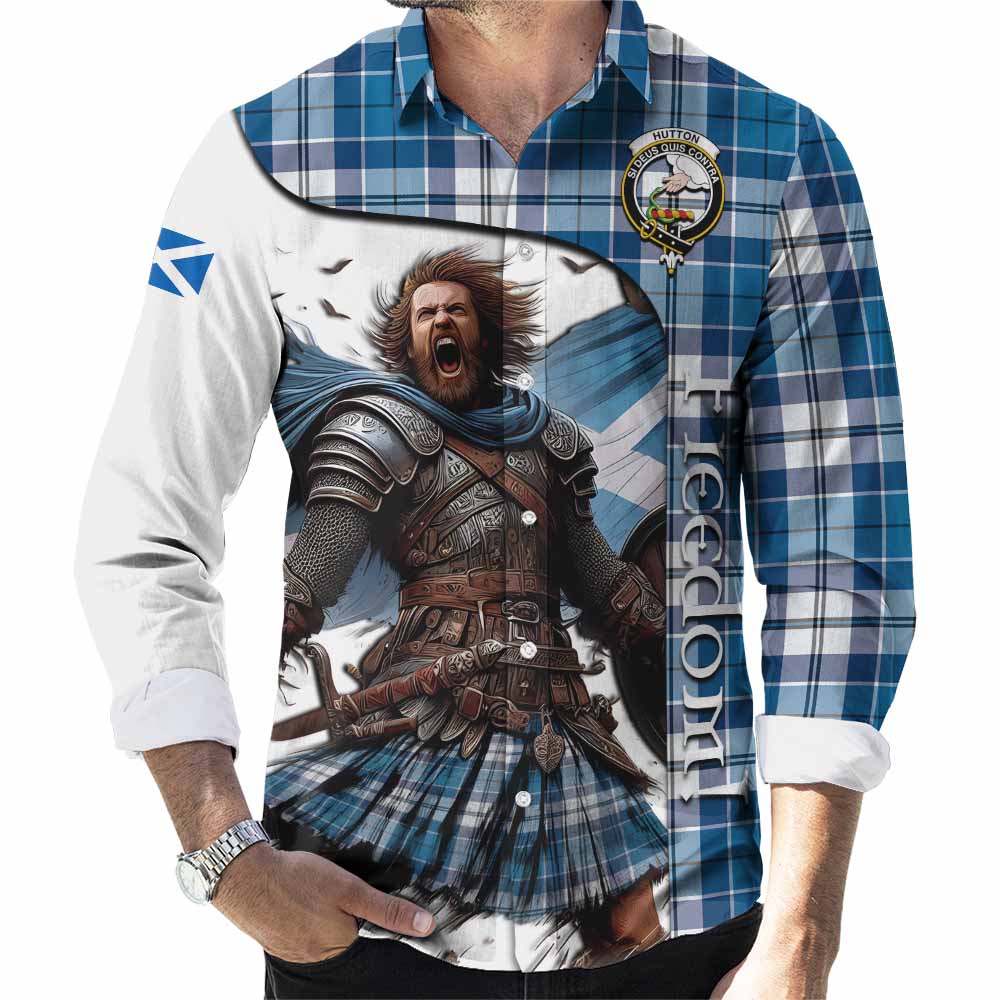 Hutton Crest Tartan Long Sleeve Button Shirt Inspired by the Freedom of Scottish Warrior Men's Shirt S - Tartan Vibes Clothing