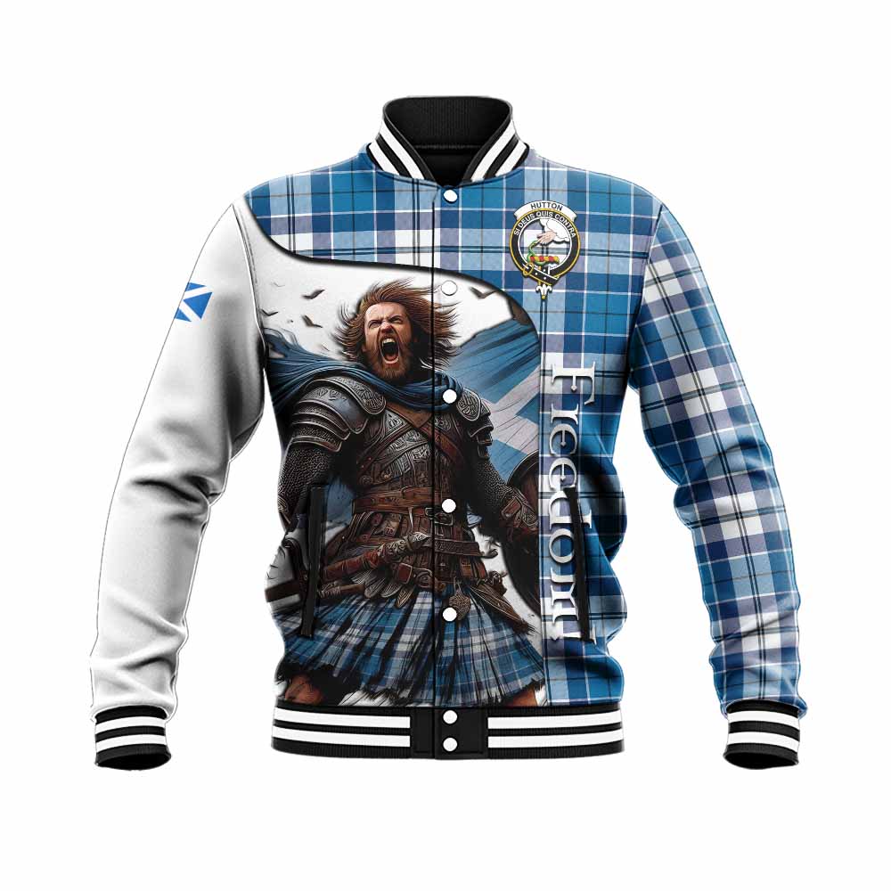 Hutton Crest Tartan Baseball Jacket Inspired by the Freedom of Scottish Warrior Unisex - Tartan Vibes Clothing