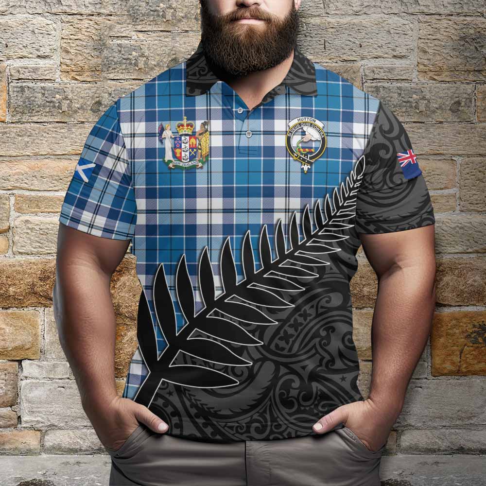 Hutton Crest Tartan Polo Shirt with New Zealand Silver Fern Half Style