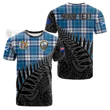 Tartan Vibes Clothing Hutton Crest Tartan Cotton T-shirt with New Zealand Silver Fern Half Style