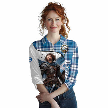 Hutton Crest Tartan Women's Casual Shirt Inspired by the Freedom of Scottish Warrior Female - Tartan Vibes Clothing