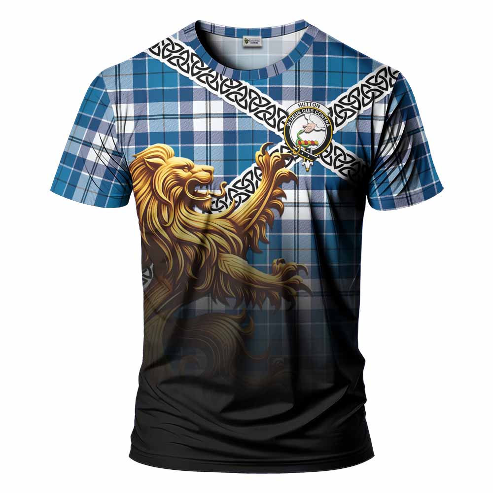 Hutton Crest Tartan T-Shirt with Golden Lion Emblem Celtic Style Kid's Shirt - Tartan Vibes Clothing