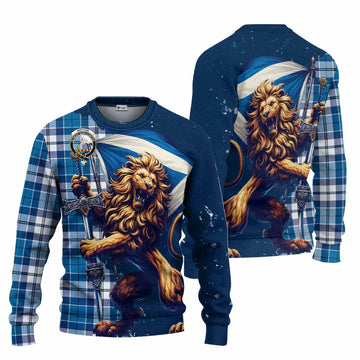 Hutton Tartan Family Crest Knitted Sweater with Scottish Majestic Lion Unisex - Tartan Vibes Clothing