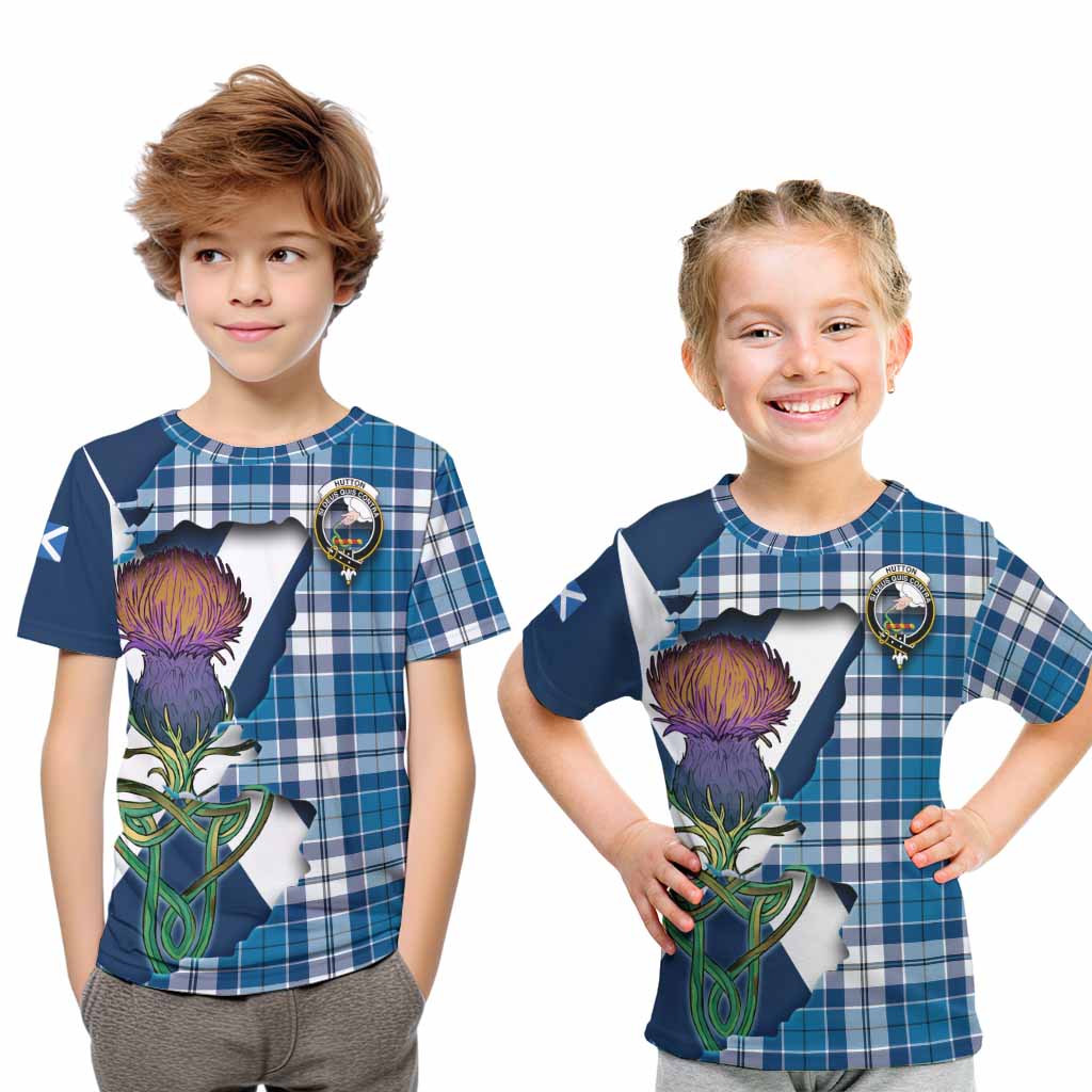 Tartan Vibes Clothing Hutton Tartan Family Crest Kid T-Shirt Scottish Thistle Celtic Inspired