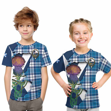 Tartan Vibes Clothing Hutton Tartan Family Crest Kid T-Shirt Scottish Thistle Celtic Inspired