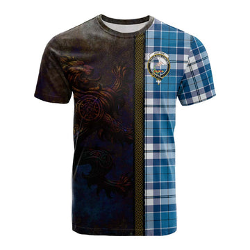 Hutton Tartan Family Crest Cotton T-shirt Alba Gu Brath Be Brave Lion Ancient Style