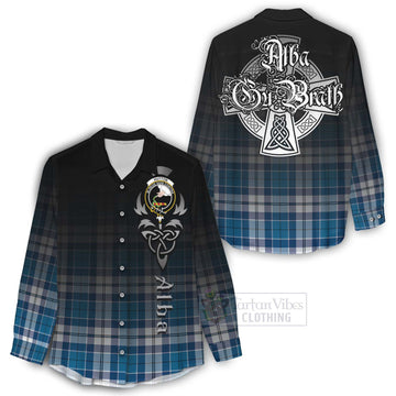 Hutton Tartan Women's Casual Shirt Featuring Alba Gu Brath Family Crest Celtic Inspired - Tartan Vibes Clothing