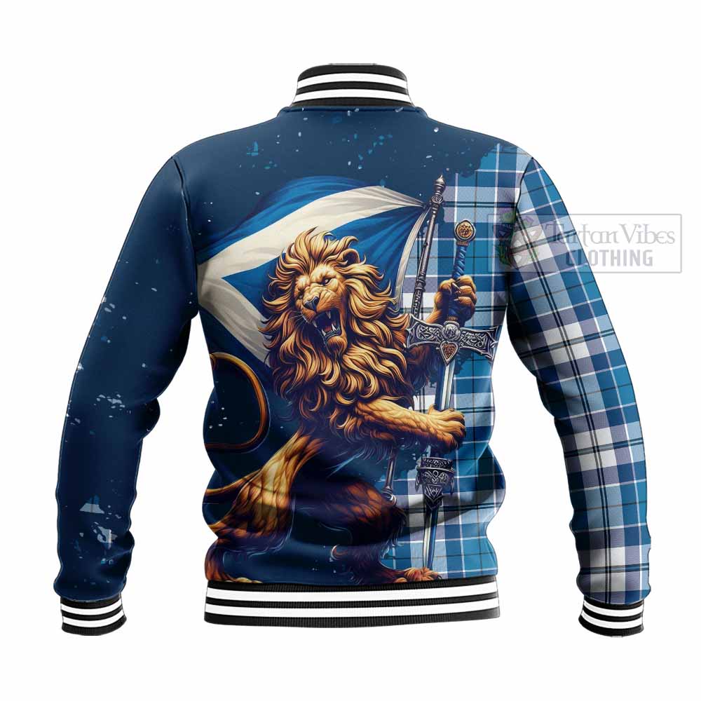 Hutton Tartan Family Crest Baseball Jacket with Scottish Majestic Lion - Tartan Vibes Clothing