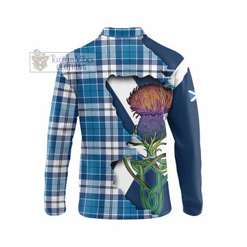 Tartan Vibes Clothing Hutton Tartan Family Crest Long Sleeve Polo Shirt Scottish Thistle Celtic Inspired