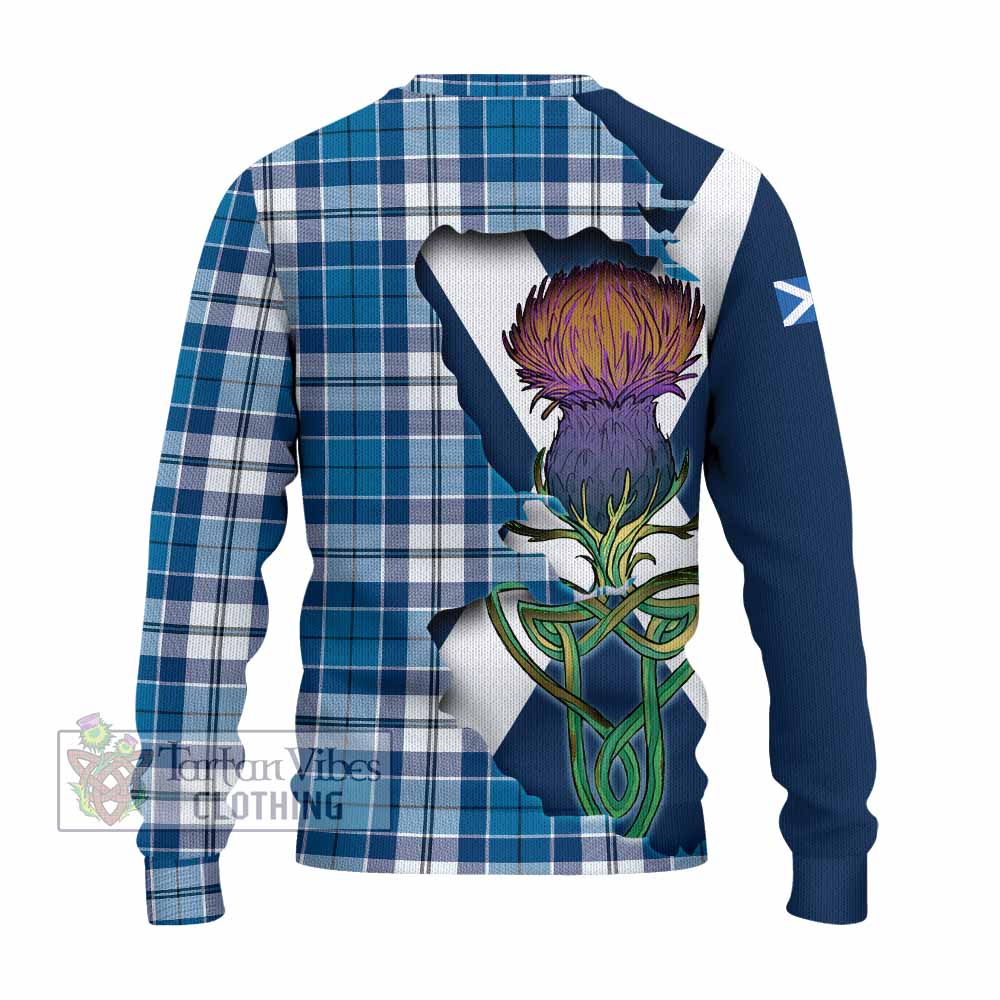 Tartan Vibes Clothing Hutton Tartan Family Crest Knitted Sweater Scottish Thistle Celtic Inspired