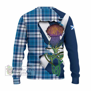 Tartan Vibes Clothing Hutton Tartan Family Crest Knitted Sweater Scottish Thistle Celtic Inspired