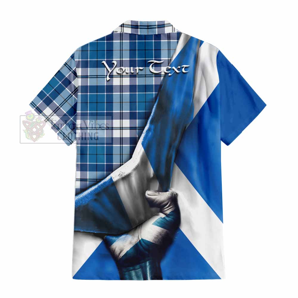 Hutton Tartan Hawaiian Shirt with Family Crest Scotland Patriotic Style - Tartan Vibes Clothing