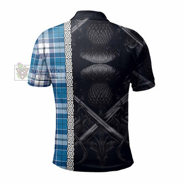 Hutton Tartan Polo Shirt with Family Crest Cross Sword Thistle Celtic Vibes - Tartan Vibes Clothing