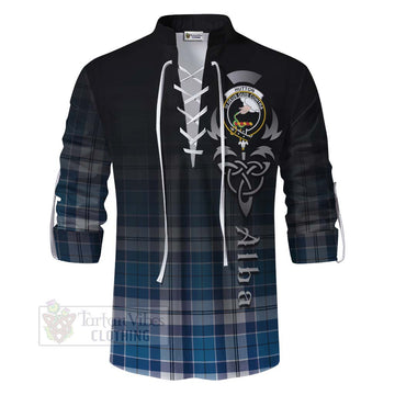 Hutton Tartan Ghillie Kilt Shirt Featuring Alba Gu Brath Family Crest Celtic Inspired - Tartan Vibes Clothing
