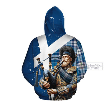 Hutton Tartan Cotton Hoodie with Family Crest Scottish Bagpiper Vibes Pullover Hoodie - Tartan Vibes Clothing
