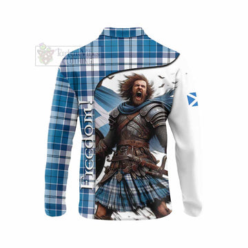 Hutton Crest Tartan Long Sleeve Polo Shirt Inspired by the Freedom of Scottish Warrior - Tartan Vibes Clothing