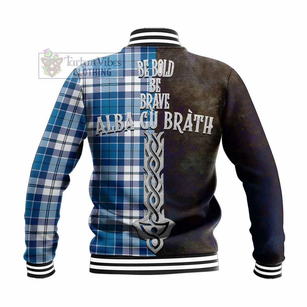 Tartan Vibes Clothing Hutton Tartan Family Crest Baseball Jacket Alba Gu Brath Be Brave Lion Ancient Style
