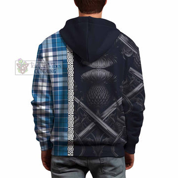Hutton Tartan Hoodie with Family Crest Cross Sword Thistle Celtic Vibes - Tartan Vibes Clothing