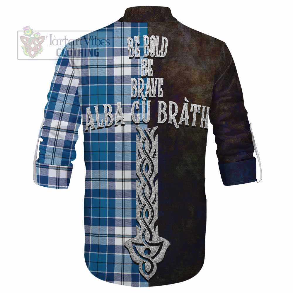 Tartan Vibes Clothing Hutton Tartan Family Crest Ghillie Kilt Shirt Alba Gu Brath Be Brave Lion Ancient Style