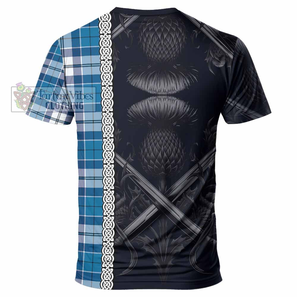 Hutton Tartan T-Shirt with Family Crest Cross Sword Thistle Celtic Vibes - Tartan Vibes Clothing