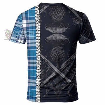 Hutton Tartan T-Shirt with Family Crest Cross Sword Thistle Celtic Vibes - Tartan Vibes Clothing