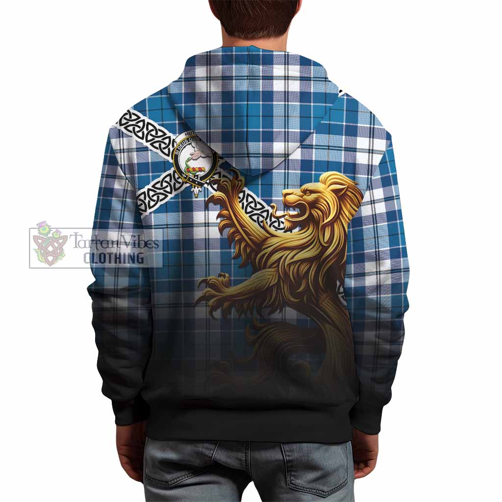 Hutton Crest Tartan Hoodie with Golden Lion Emblem Celtic Style - Tartan Vibes Clothing