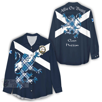Hutton Tartan Lion Rampant Women's Casual Shirt Proudly Display Your Heritage with Alba Gu Brath and Clan Name - Tartan Vibes Clothing