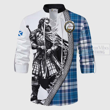Hutton Tartan Clan Crest Ghillie Kilt Shirt with Highlander Warrior Celtic Style - Tartan Vibes Clothing