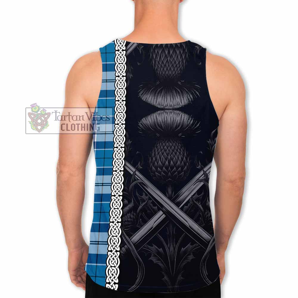 Hutton Tartan Men's Tank Top with Family Crest Cross Sword Thistle Celtic Vibes - Tartan Vibes Clothing