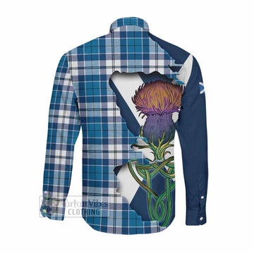 Tartan Vibes Clothing Hutton Tartan Family Crest Long Sleeve Button Shirt Scottish Thistle Celtic Inspired