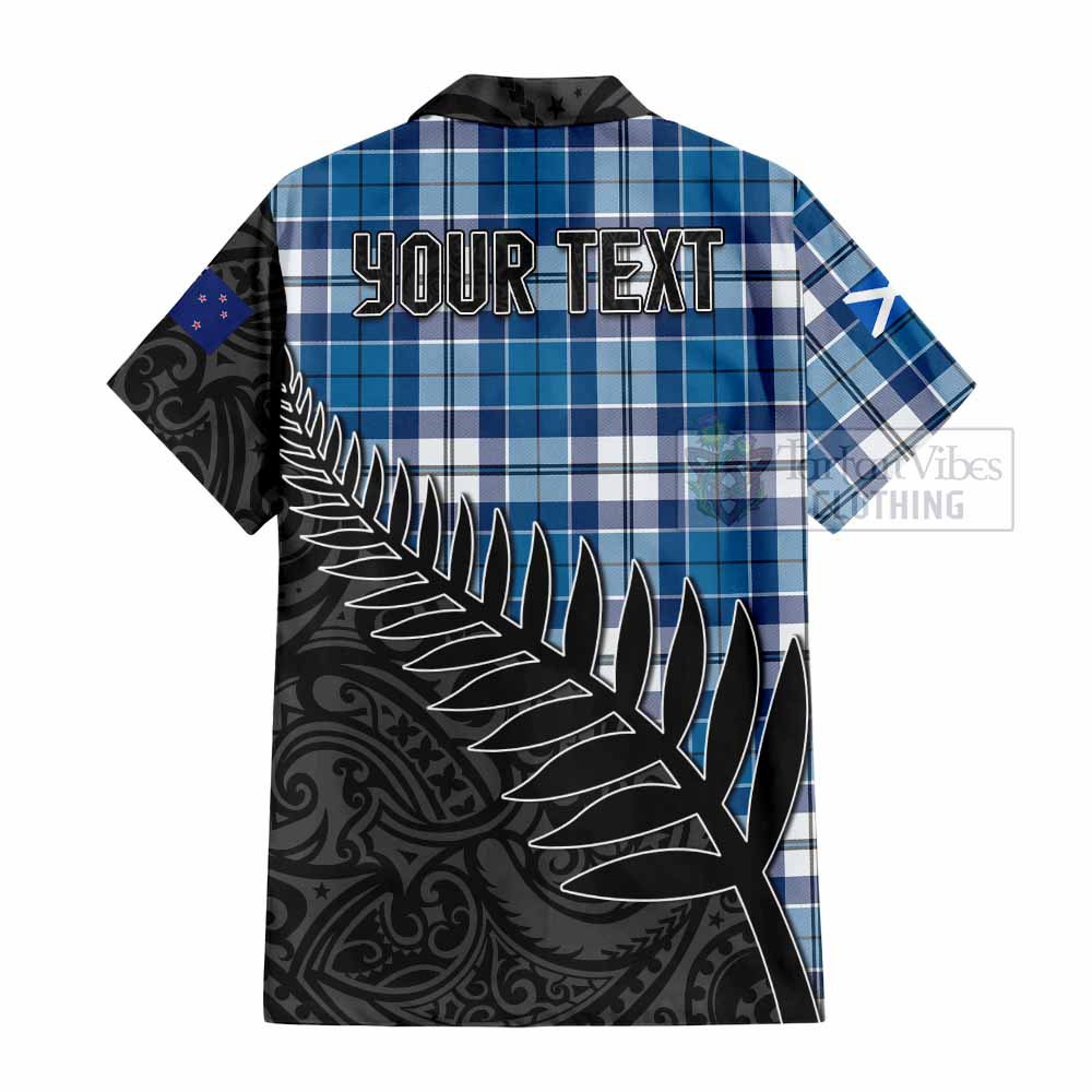 Tartan Vibes Clothing Hutton Crest Tartan Short Sleeve Button Shirt with New Zealand Silver Fern Half Style