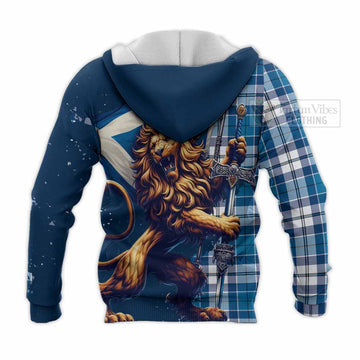Hutton Tartan Family Crest Knitted Hoodie with Scottish Majestic Lion - Tartan Vibes Clothing