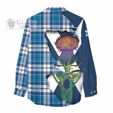Tartan Vibes Clothing Hutton Tartan Family Crest Women's Casual Shirt Scottish Thistle Celtic Inspired