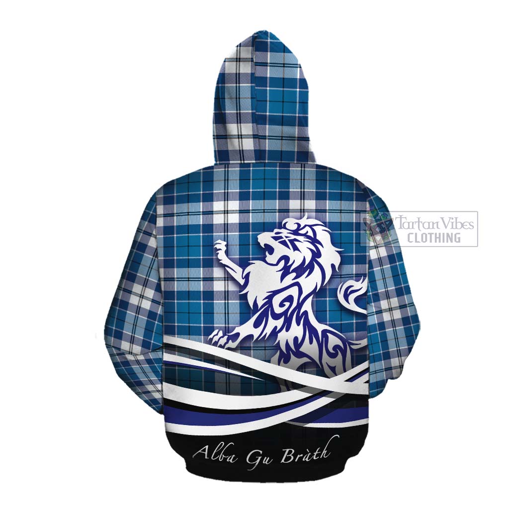 Hutton Tartan Cotton Hoodie with Alba Gu Brath Regal Lion Emblem Pullover Hoodie - Tartan Vibes Clothing