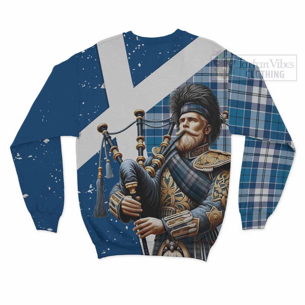 Hutton Tartan Sweatshirt with Family Crest Scottish Bagpiper Vibes - Tartan Vibes Clothing
