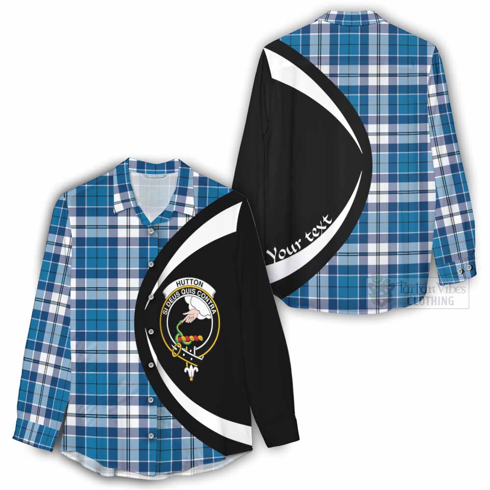 Hutton Tartan Women's Casual Shirt with Family Crest Circle Style - Tartan Vibes Clothing