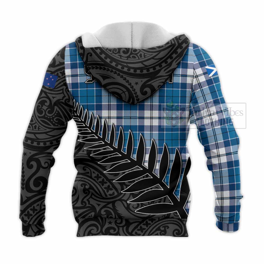 Tartan Vibes Clothing Hutton Crest Tartan Knitted Hoodie with New Zealand Silver Fern Half Style