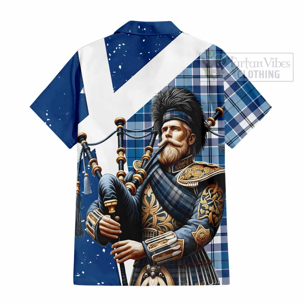 Hutton Tartan Hawaiian Shirt with Family Crest Scottish Bagpiper Vibes - Tartan Vibes Clothing